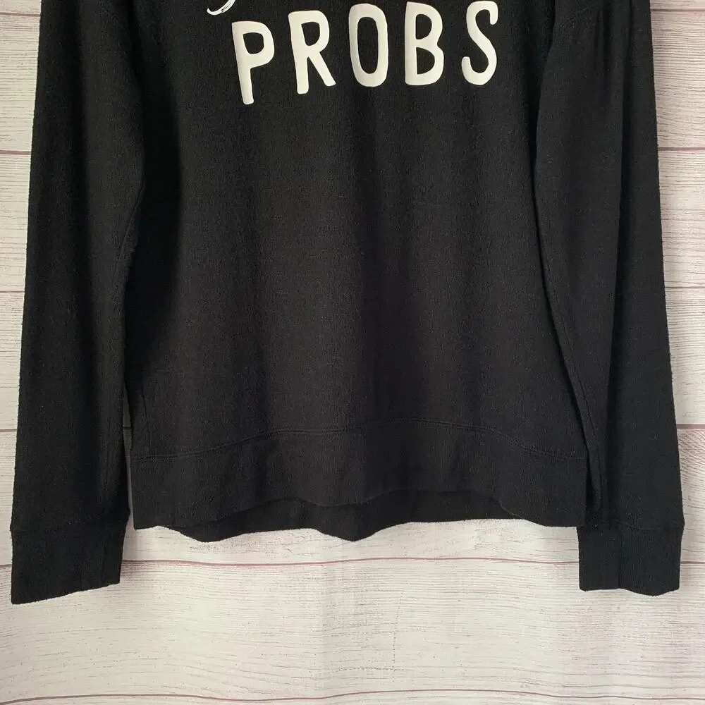 Justice Girls Black Knit Sweater with White SNOW PROBS Crewneck Size 14/16